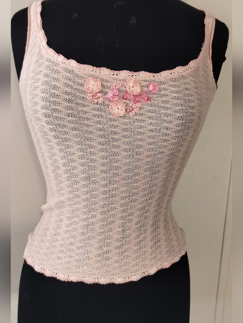 Delicate Light Pink Floral Knit Camisole